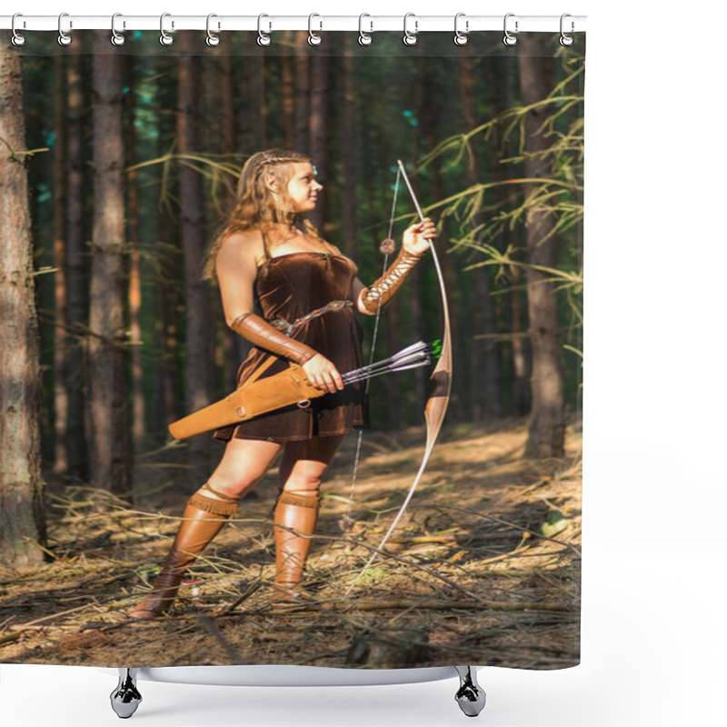 Personality  Young Lady Elf With A Long Bow Shower Curtains