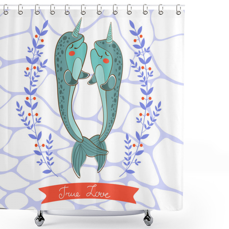 Personality  Couple Of Narwhals In Love Shower Curtains