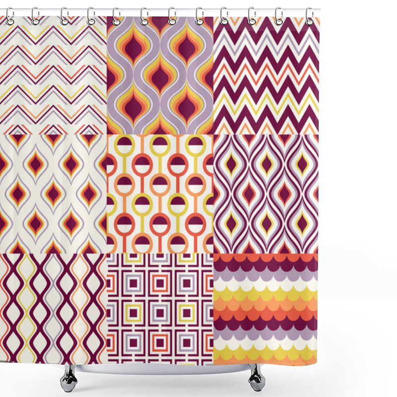 Personality  Set Of Seamless Retro Geometric Pattern Shower Curtains