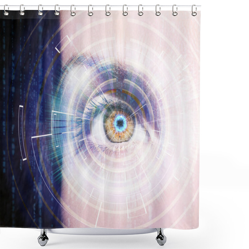 Personality  Abstract  Eye With Digital Circle. Futuristic Vision Science And Identification Concept Shower Curtains