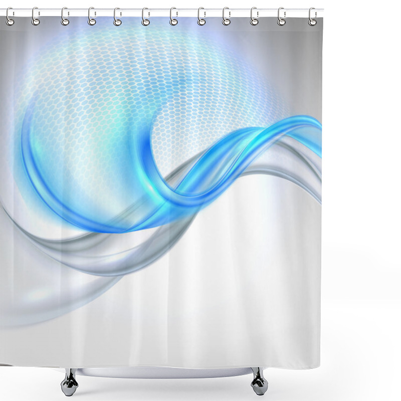 Personality  Abstract Gray Waving Background With Blue Element Shower Curtains