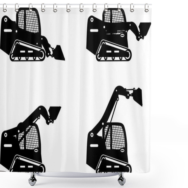 Personality  Skid Steer Loaders. Heavy Construction Machines. Vector Illustration Shower Curtains