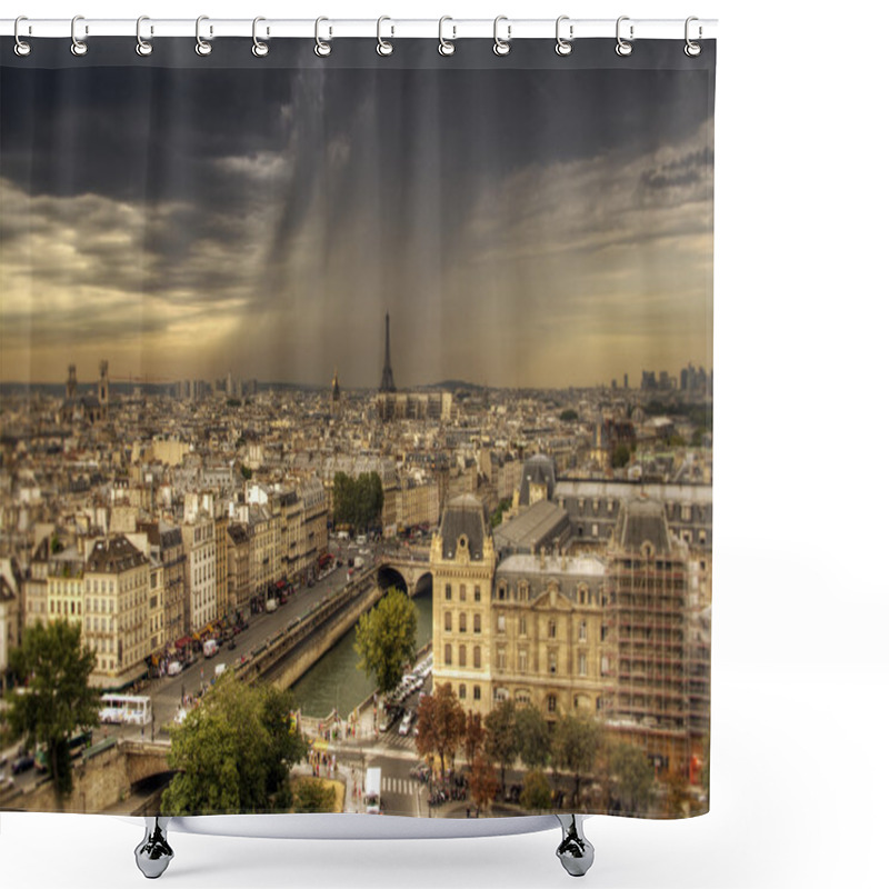 Personality  View On Paris From Notre Dame De Paris, HDR With Moody Sky Shower Curtains