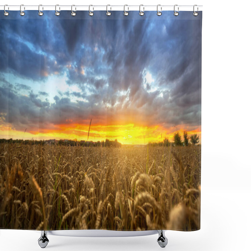 Personality  Sunset Over The Wheat Field Shower Curtains