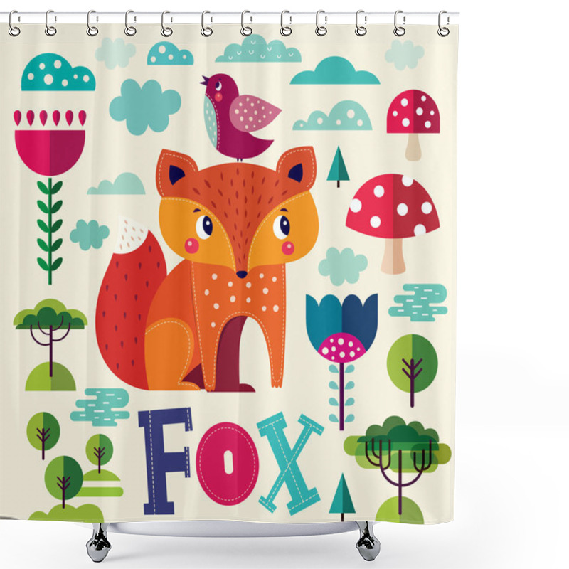 Personality  Illustration With Cute Fox Shower Curtains