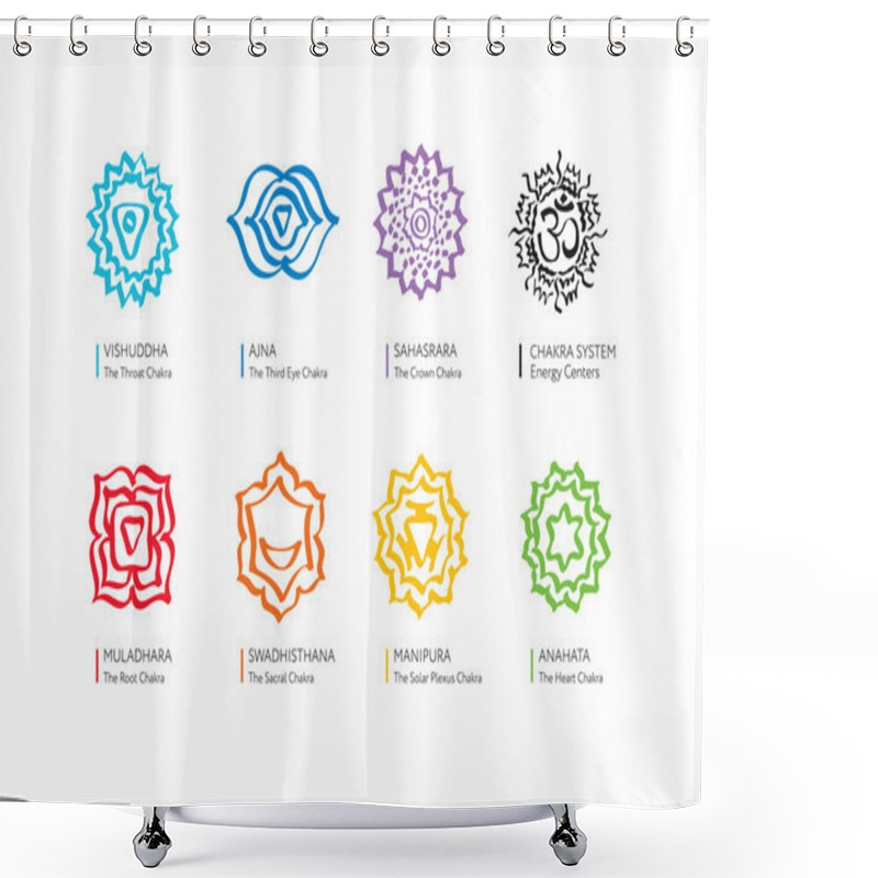 Personality  Chakras Vector Set - Ayurveda, Spirituality, Yoga Symbols. Shower Curtains