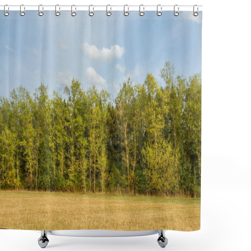 Personality  Autumn Field With Trees, Sky With Clouds. A Clear And Serene Day Shower Curtains