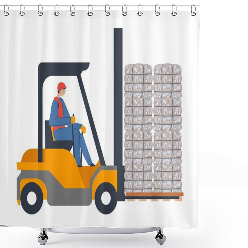 Personality  Forklift Or Loader Used For Transporting Boxes Shower Curtains