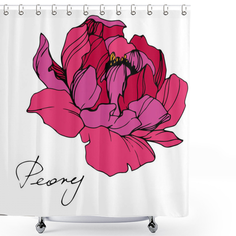 Personality  Vector Pink Peony. Floral Botanical Flower. Engraved Ink Art. Isolated Peony Illustration Element. Shower Curtains