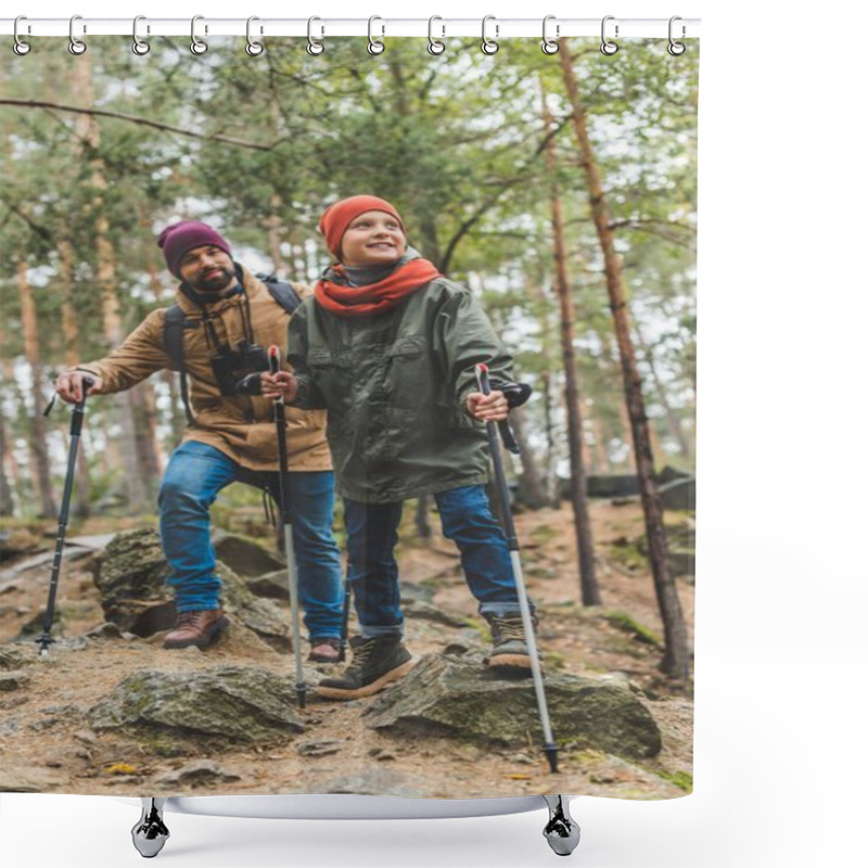 Personality  Father And Son Trekking Together Shower Curtains