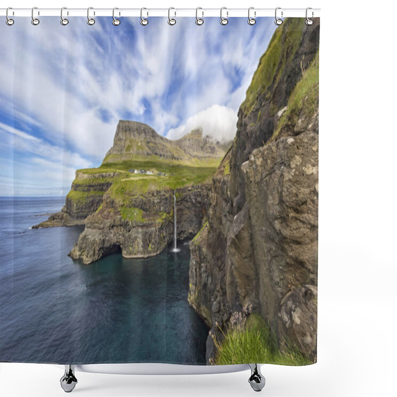 Personality  Mulafossur Waterfall With Great Landscape Shower Curtains