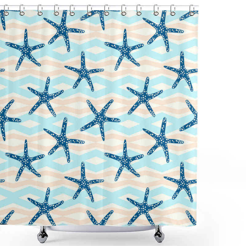 Personality  Starfish Seamless Pattern With On A  Geometric Line Background. Tropical Star Fish Pattern With Modern Style. Shower Curtains