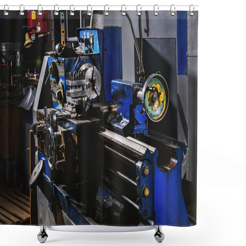 Personality  Selective Focus Of Industrial Machine Tool At Manufacture Factory Shower Curtains