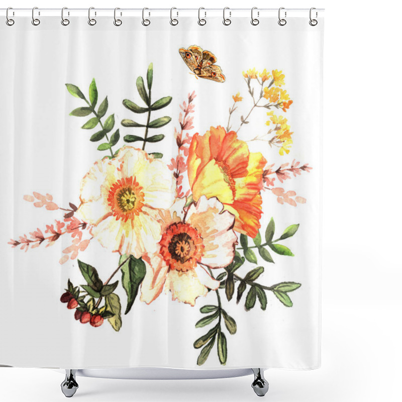 Personality  Illustration With Delicate Flowers Shower Curtains