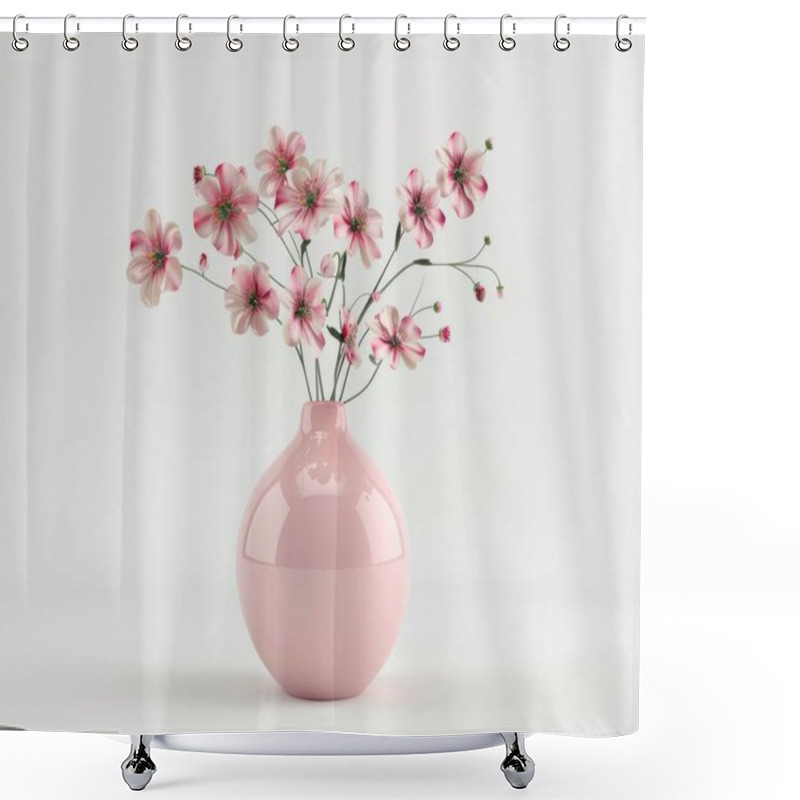 Personality  A Delicate Pink Vase Holds Vibrant Pink Flowers, Creating A Soft And Serene Atmosphere In This Modern Setting. Shower Curtains