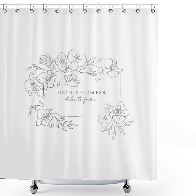 Personality  Line Drawing Vector Orchid Flower Frame Wreath Shower Curtains