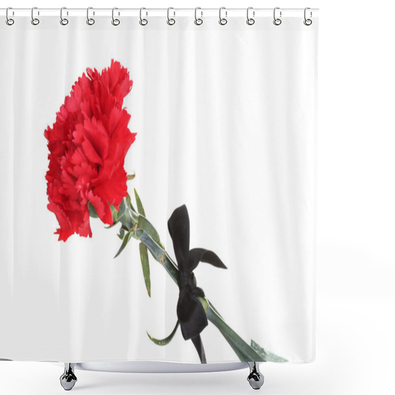 Personality  Carnations And Black Ribbon Isolated On White Shower Curtains