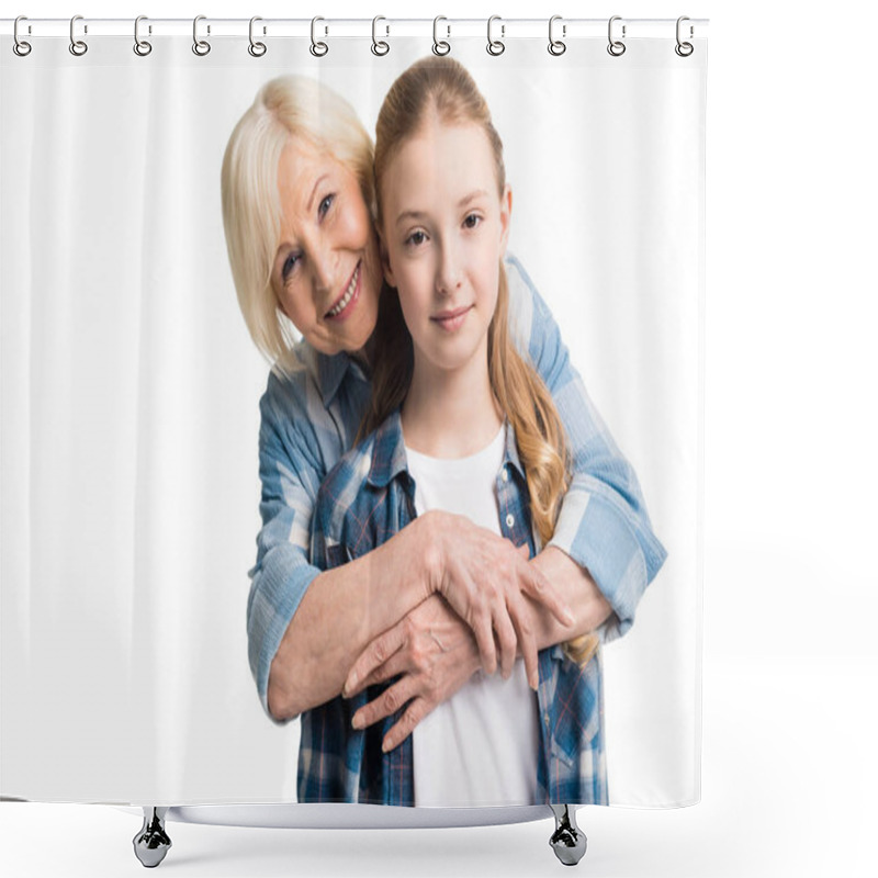 Personality  Grandmother And Granddaughter Hugging Shower Curtains