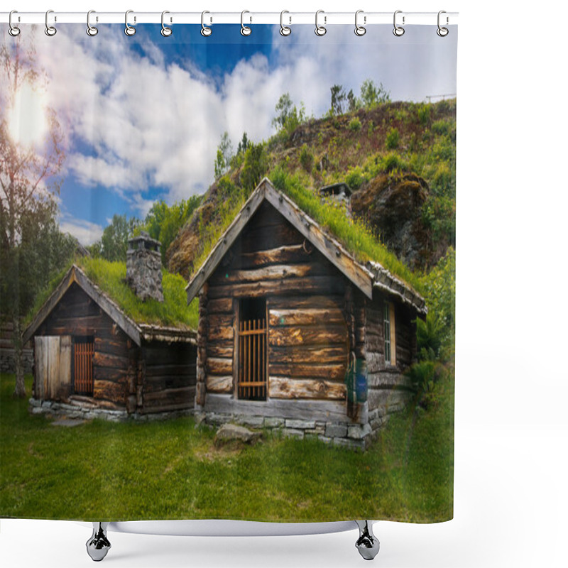 Personality  Beautiful View On Ancient Scandinavian Village And Countryside Landscape Shower Curtains