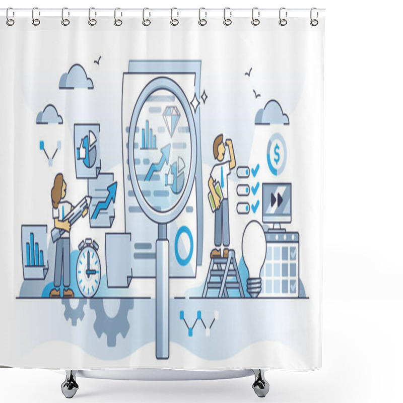 Personality  Data Analytics And Business Insights For Company Future Outline Concept. Document Research For Development And Precise Planning Vector Illustration. Financial Statistic Report And Graph Analysis Work Shower Curtains