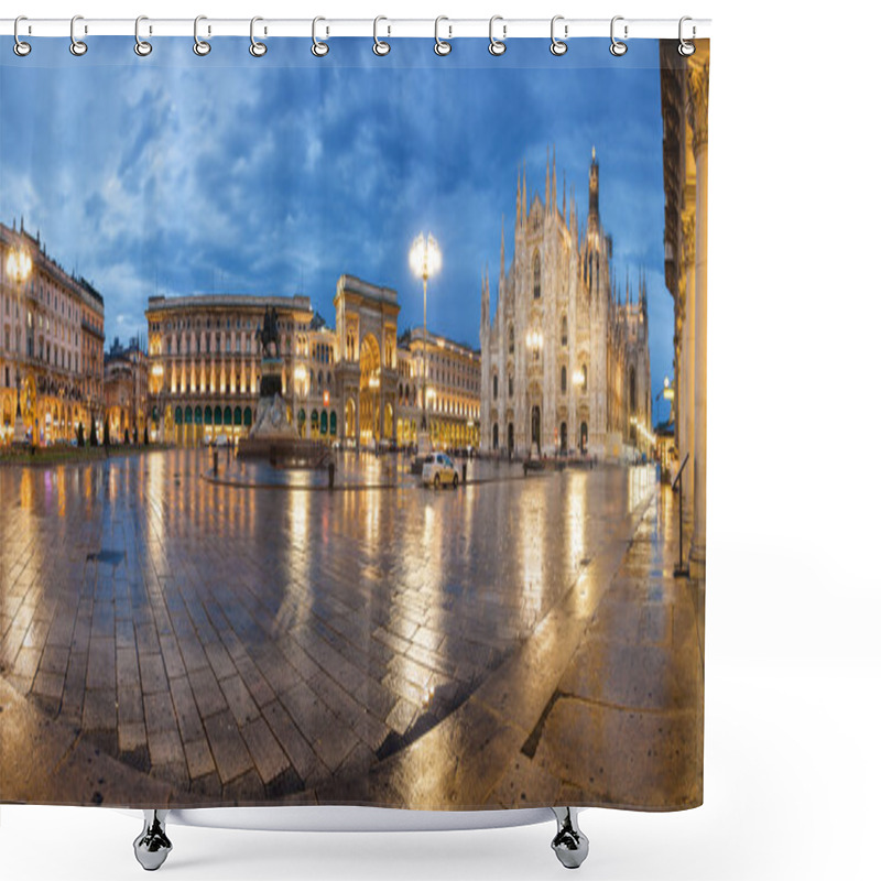 Personality  Twilight Panoramic View Of Cathedral, Vittorio Emanuele II Gallery And Piazza Del Duomo In Milan, Lombardia Region, Italy. Shower Curtains