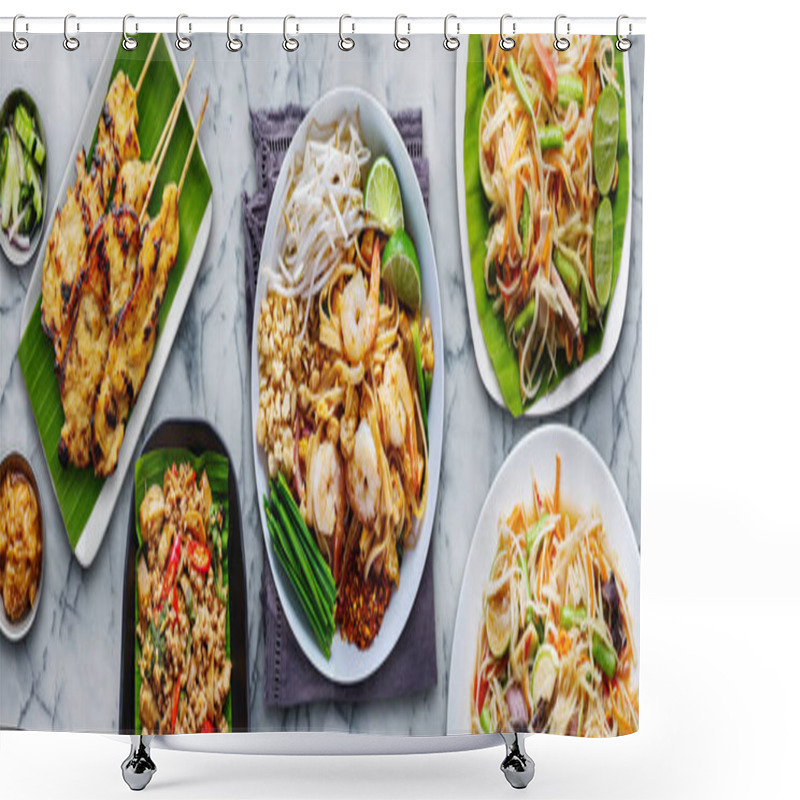 Personality  Assorted Thai Food In Flat Lay Composition Shower Curtains