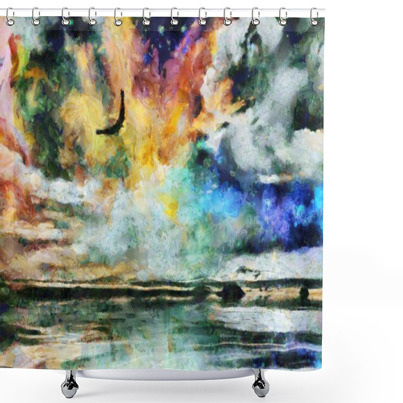 Personality  Surreal Painting. Eagle Flies In Vivid Sky. Shower Curtains