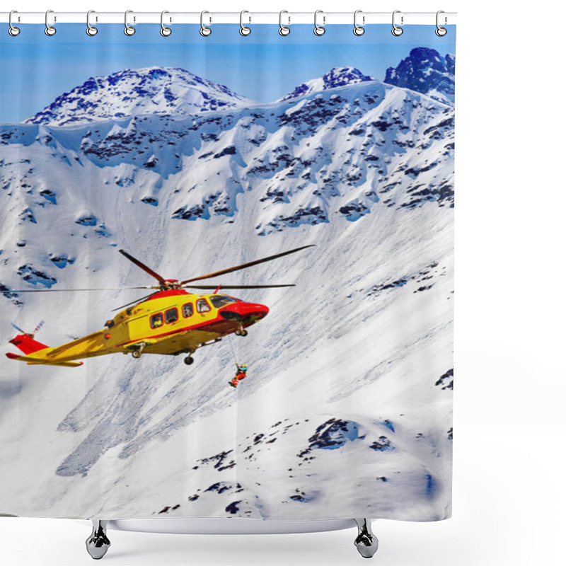 Personality  Rescue Helicopter With Rescuer At The Winch Shower Curtains