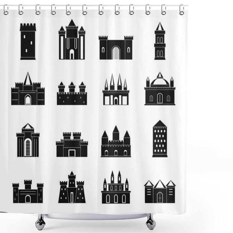 Personality  Towers And Castles Icons Set, Simple Style Shower Curtains