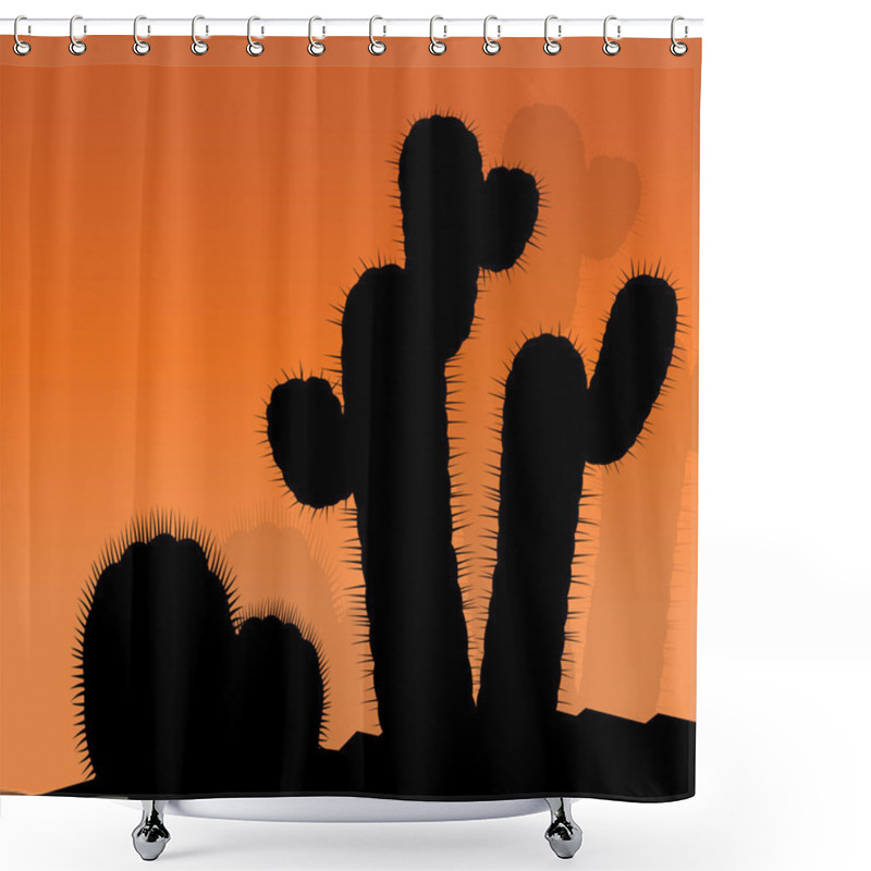 Personality  Cactus Silhouettes Landscape Desert Vector Background Concept Shower Curtains