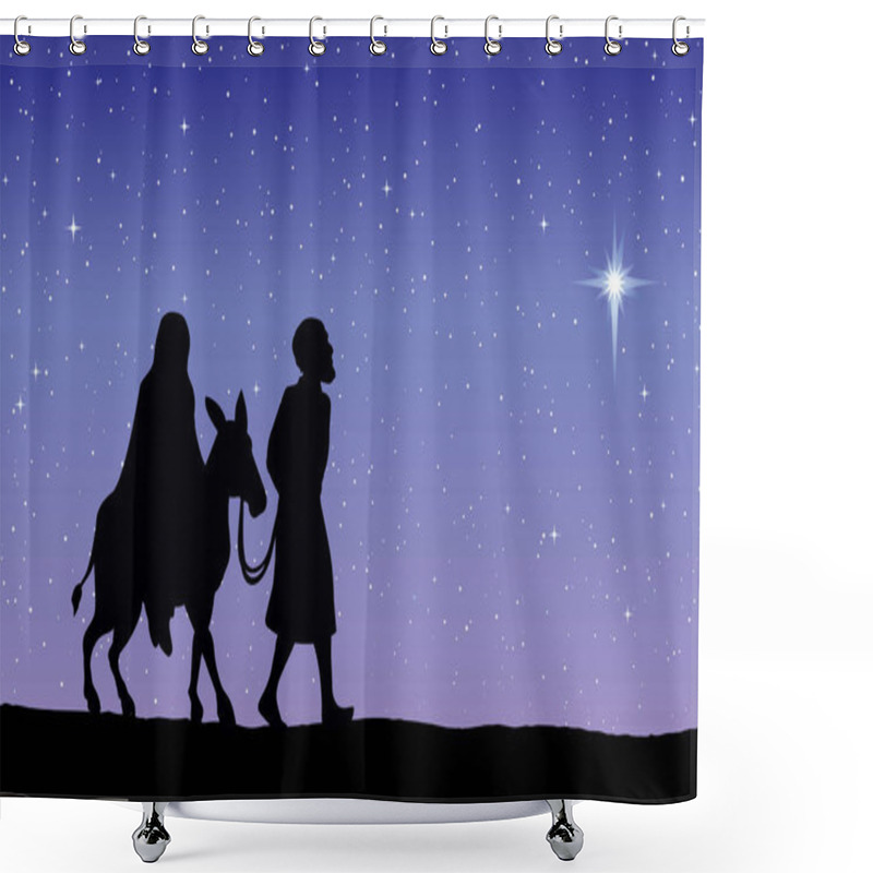 Personality  Joseph Mary Go To Bethlehem. Vector Drawing Shower Curtains