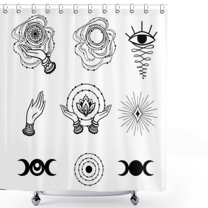 Personality  Set Of Fine Esoteric Yoga Hands Of Woman Element. Vector Illustration On Ethnic Style. Shower Curtains