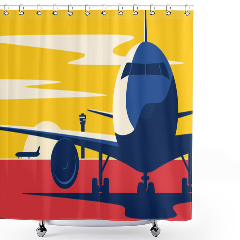 Personality  On A Taxiway. Flat Style Vector Illustration Of The Airliner At  Shower Curtains