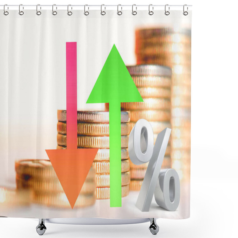 Personality  Arrows Change The Exchange Rate On The Background Of Money . The Concept Of Changing The Exchange Rate . Shower Curtains