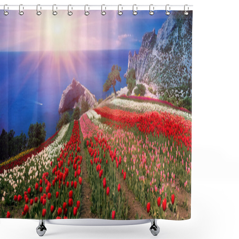 Personality  Tulips In Crimea At Sunrise Shower Curtains