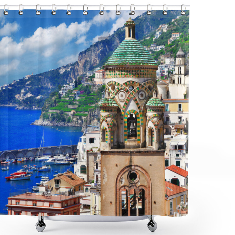 Personality  Architecture Of Beautiful Amalfi, View With Church Shower Curtains