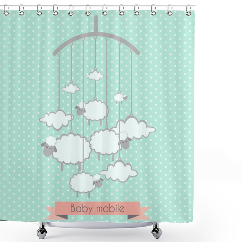 Personality  Baby Mobile With Little Lambs And Clouds. Baby Shower Invitation, Template For Scrapbooking, Cards. Shower Curtains