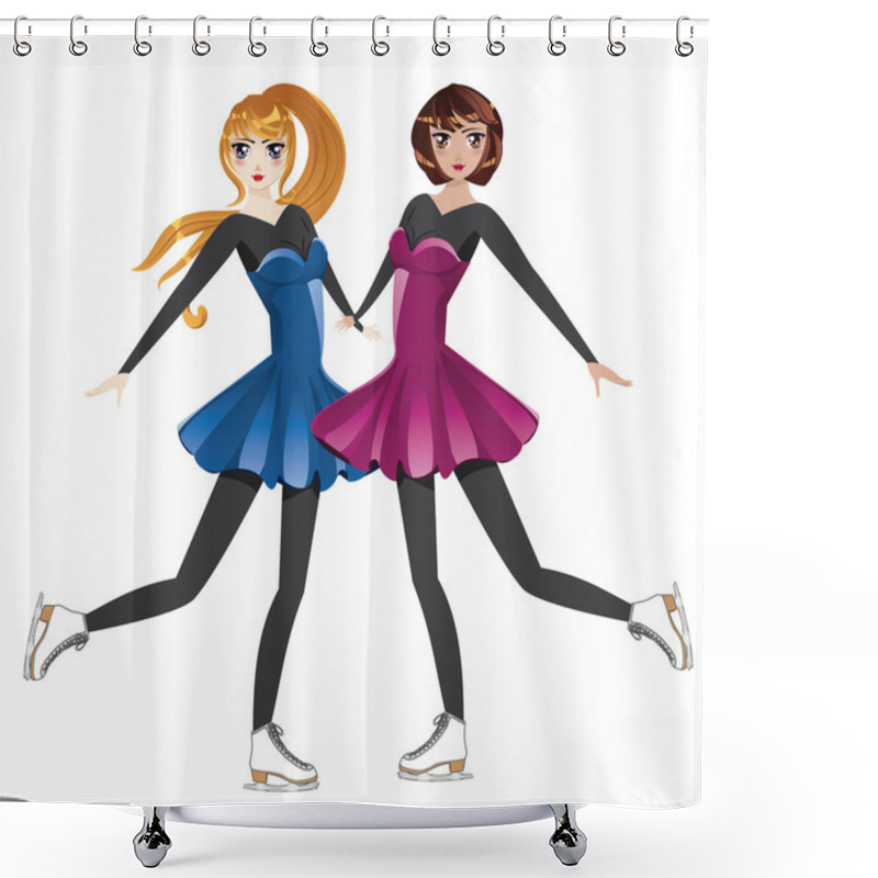 Personality  Two Female Figure Skaters Shower Curtains