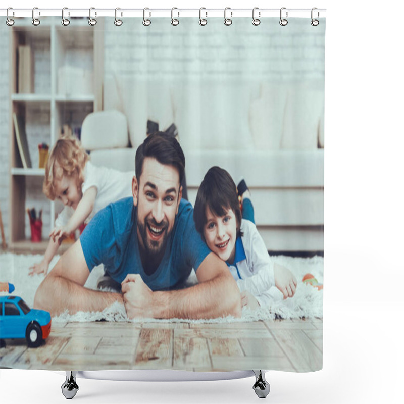 Personality  Holidays. Spends Time. Have A Good Time. Boy. Have Fun. Son. Plays Games. Happy Together. Smiling Kid. Father. Leisure Time. Man. Smile. Home Time. Toys. Teddy Bear. Cars. Happiness. Shower Curtains