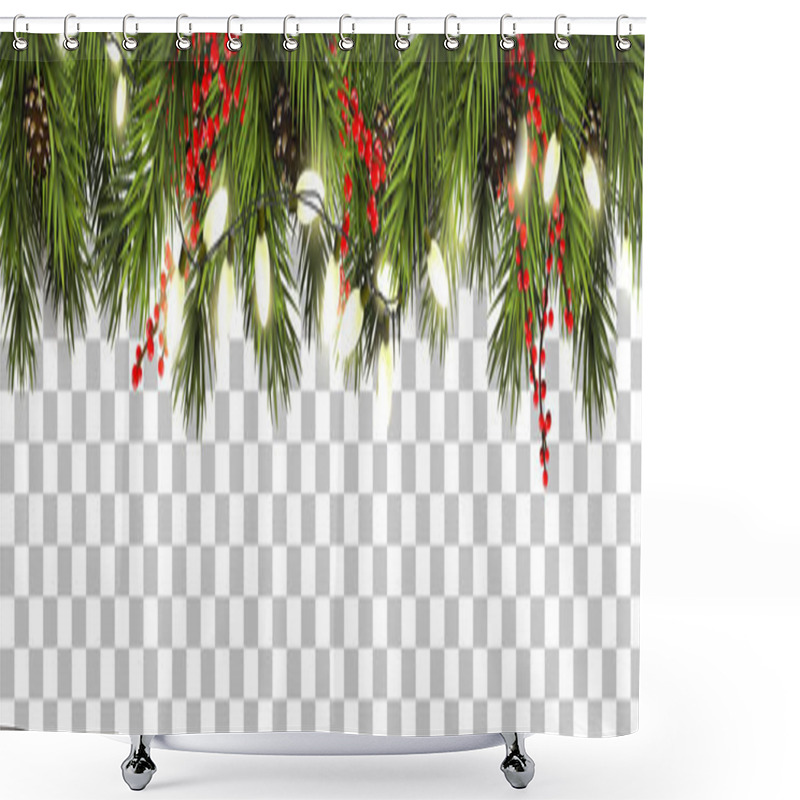 Personality  Christmas Border With Fir Branches And Pine Cones Shower Curtains