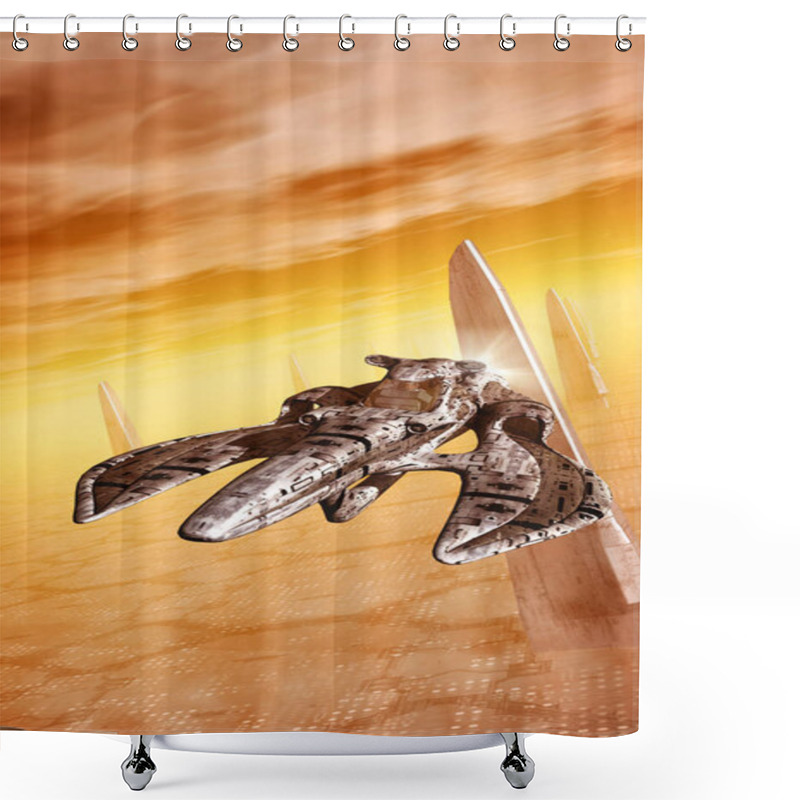 Personality  Spaceship And Planet City Shower Curtains