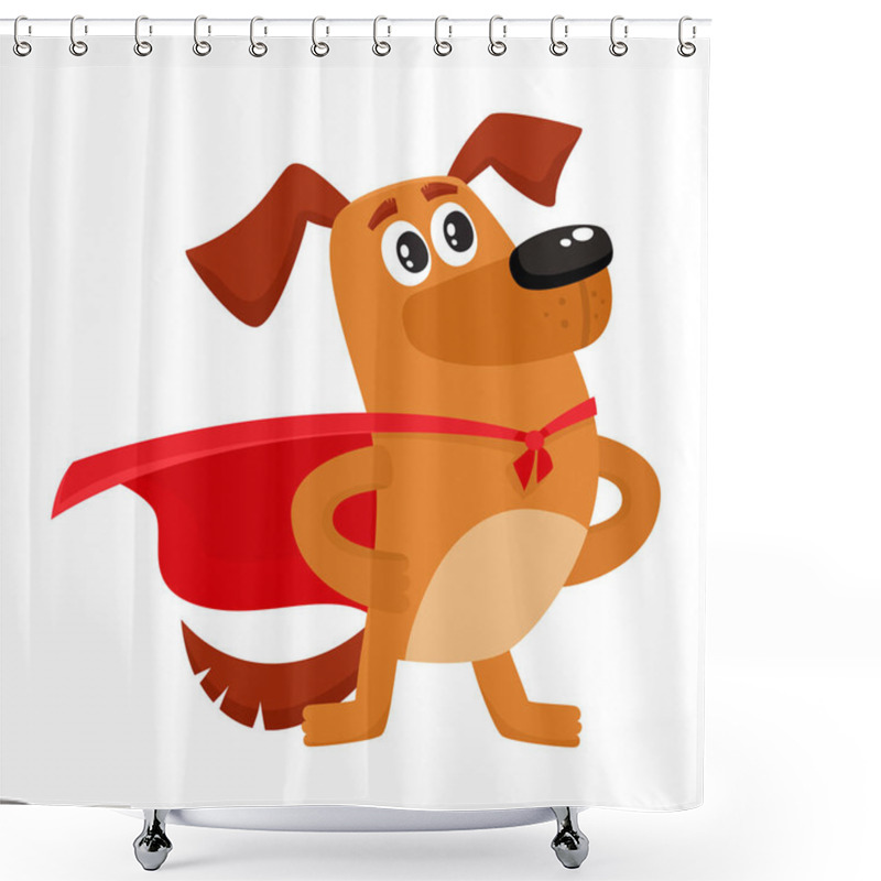 Personality  Funny Dog Character In Red Cape Standing As Hero Shower Curtains