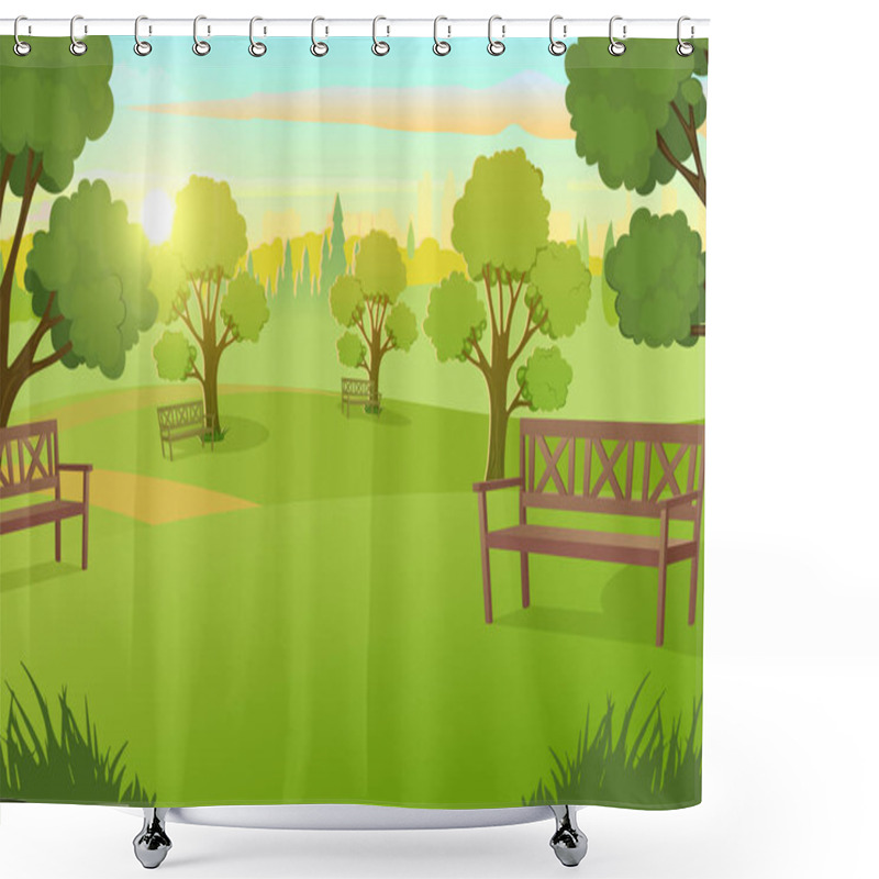 Personality  City Park Or Square With Trees On Meadow Vector Shower Curtains