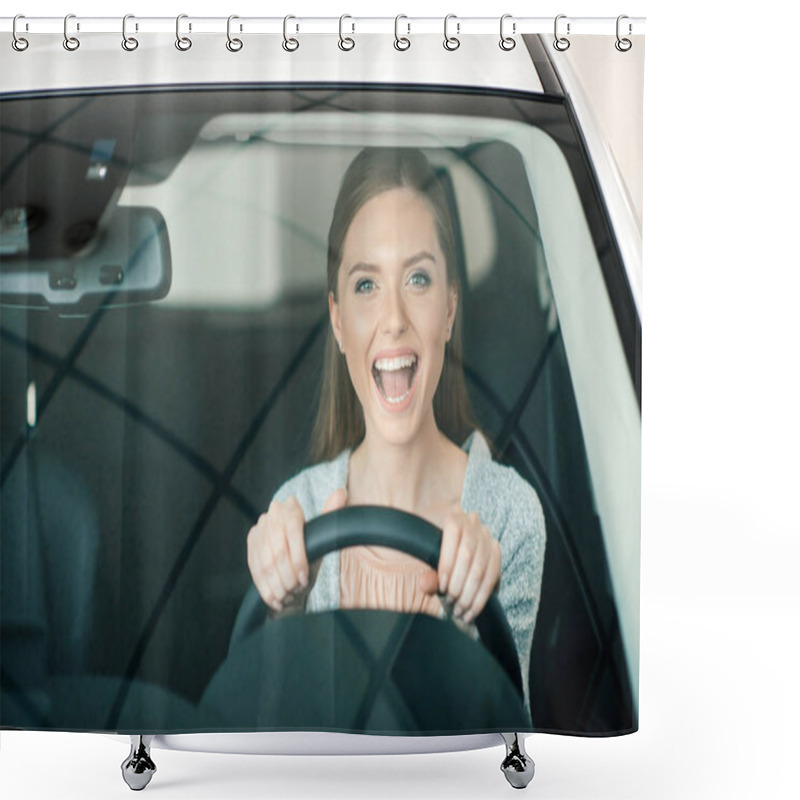 Personality  Woman Sitting In New Car Shower Curtains