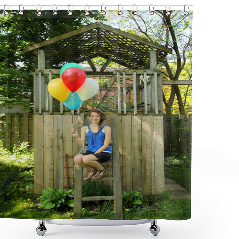 Personality  Teen Holding Baloons Shower Curtains