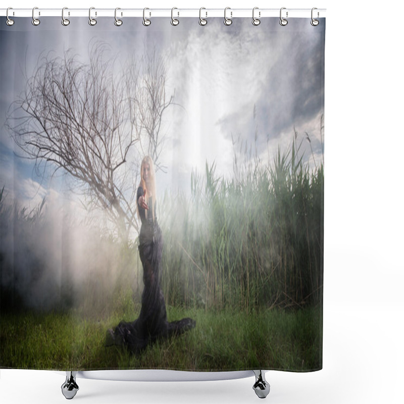 Personality  Weird Woman In The Morning Mist Shower Curtains