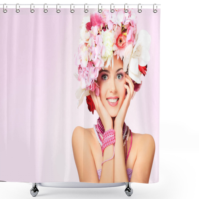 Personality  Beautiful Spring Girl With Flowers Shower Curtains