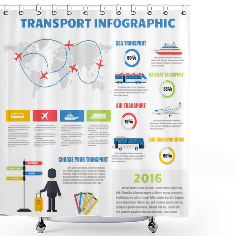 Personality  Transport Infographic Vector Set. Shower Curtains