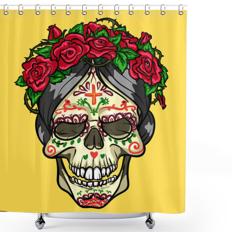 Personality  Skull With Roses, Day Of The Dead Shower Curtains