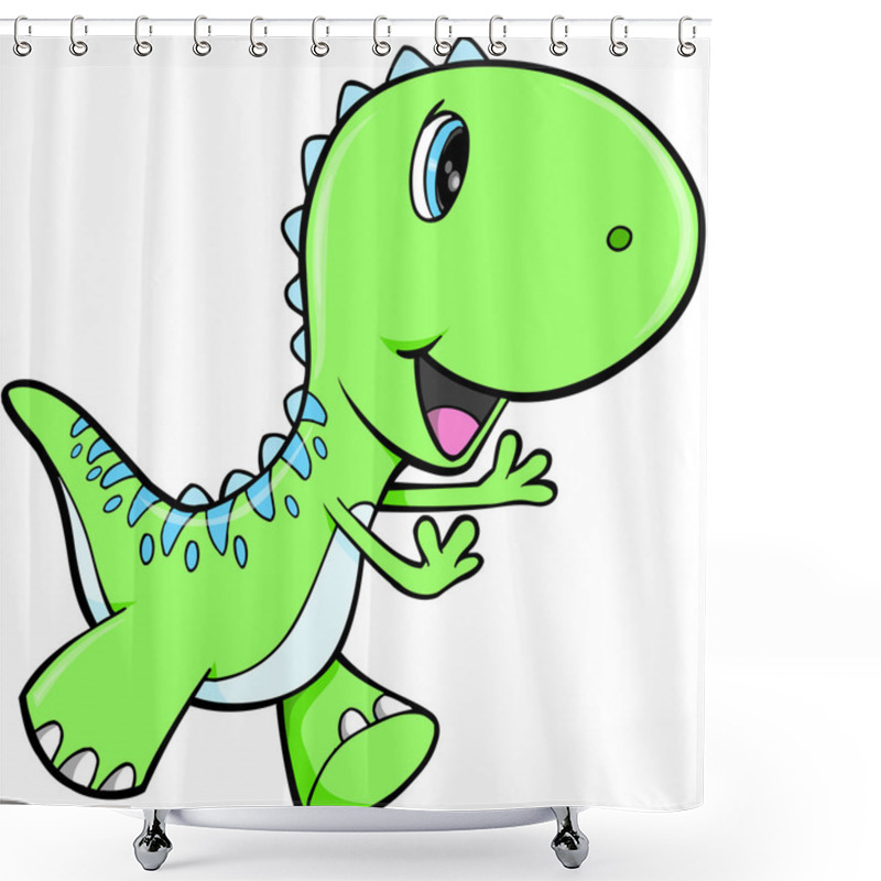 Personality  Happy Green Dinosaur Animal Vector Illustration Art Shower Curtains